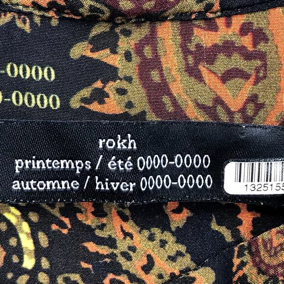 Rokh Double Tie Neck Silk Blouse 8 Paisley Button Front High Neck Long Sleeve - Picture 3 of 8